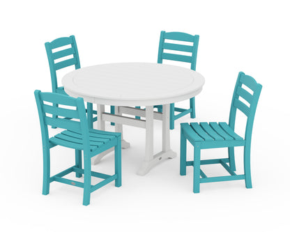 POLYWOOD La Casa Café 5-Piece Side Chair Dining Set - 48" Table in Aruba / White