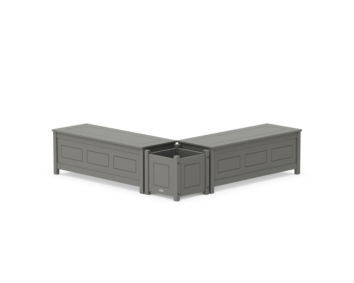 POLYWOOD 48" Country Living L-Shaped Planter Storage Bench Set in Slate Grey