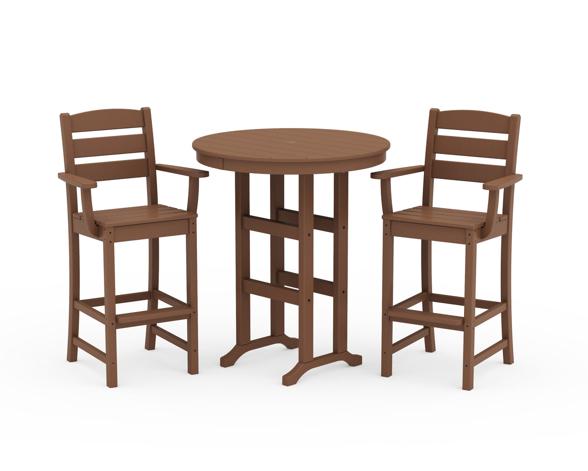 POLYWOOD Lakeside 3-Piece Round Bar Arm Chair Set in Teak