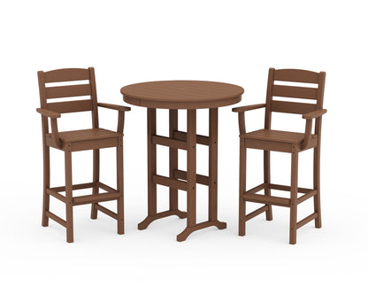 POLYWOOD Lakeside 3-Piece Round Bar Arm Chair Set in Teak