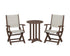 POLYWOOD Coastal Folding 3-Piece Round Bistro Dining Set in Mahogany / Birch