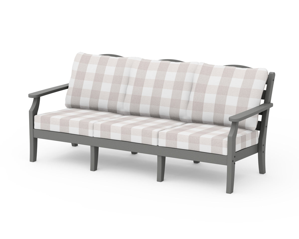 POLYWOOD Savannah Deep Seating Sofa in Slate Grey / Buffalo Plaid Dune Burlap