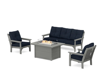 POLYWOOD Vineyard Deep Seating Fire Pit Table Set