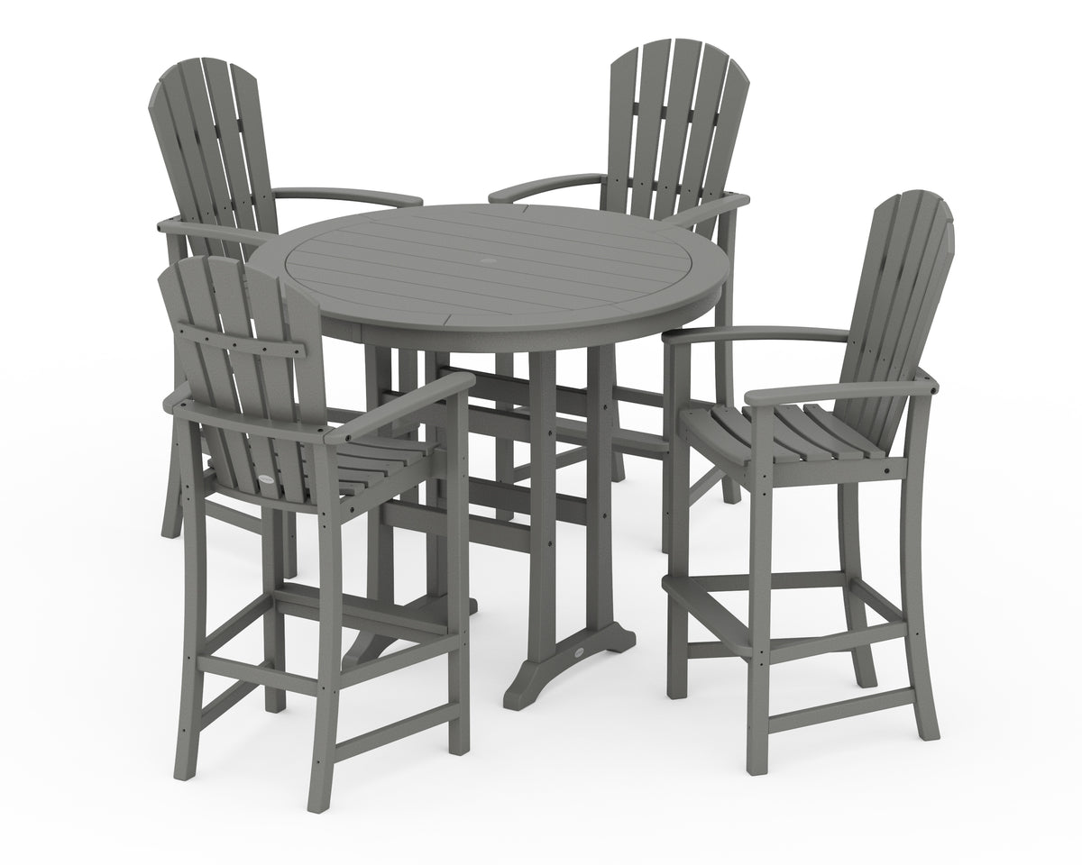 POLYWOOD Palm Coast 5-Piece Round Bar Set in Slate Grey