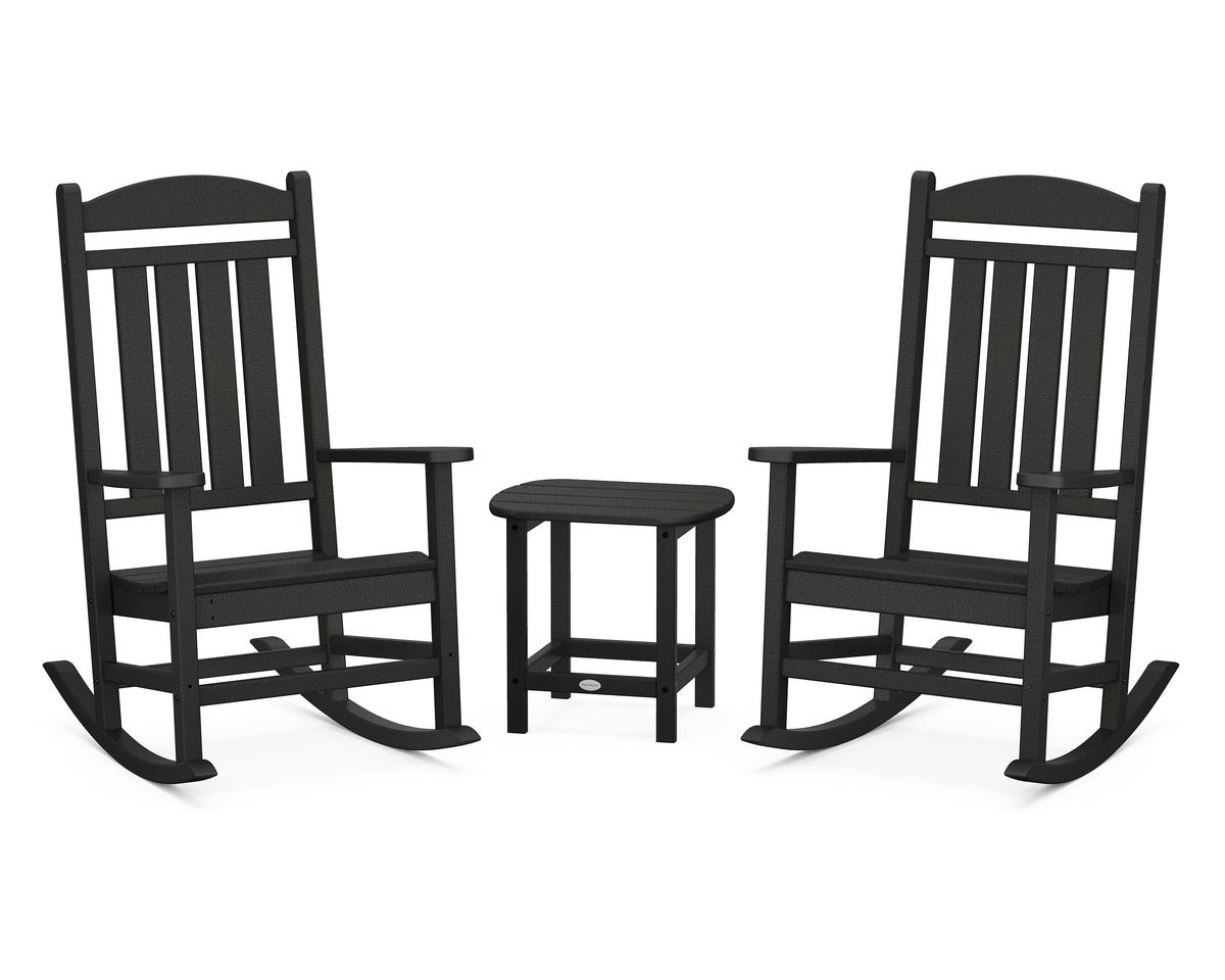 POLYWOOD Presidential 3-Piece Rocking Chair Set with 18" South Beach Side Table in Black