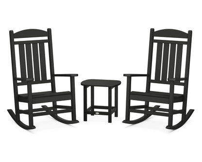 POLYWOOD Presidential 3-Piece Rocking Chair Set with 18" South Beach Side Table in Black