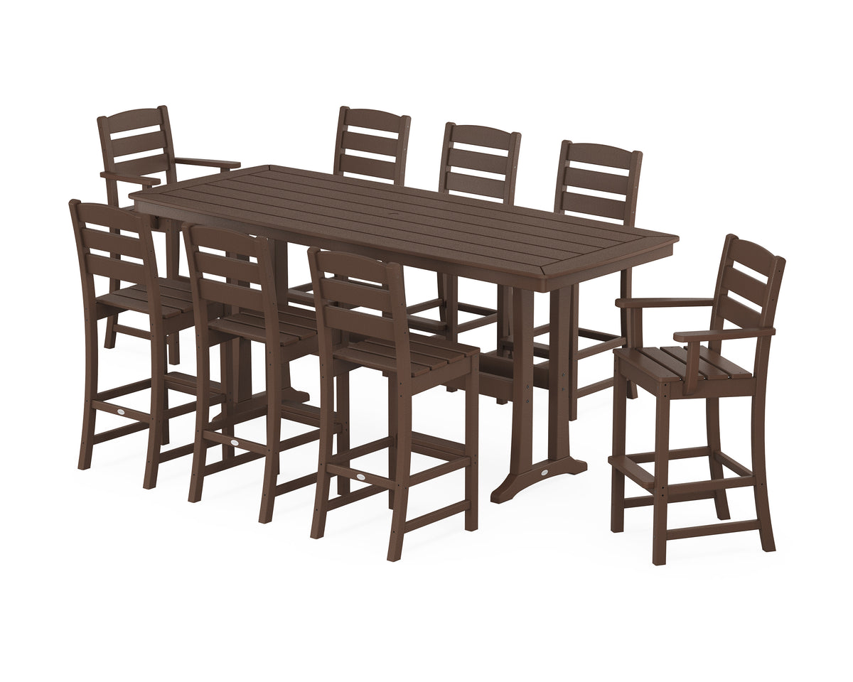 POLYWOOD Lakeside 9-Piece Bar Set with Trestle Legs in Mahogany