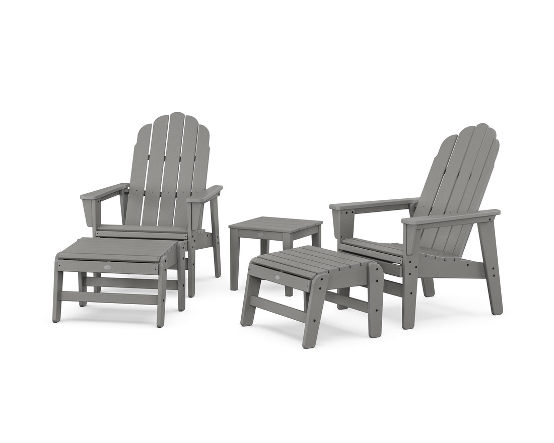 POLYWOOD 5-Piece Vineyard Grand Upright Adirondack Set with Ottomans and Side Table in Slate Grey