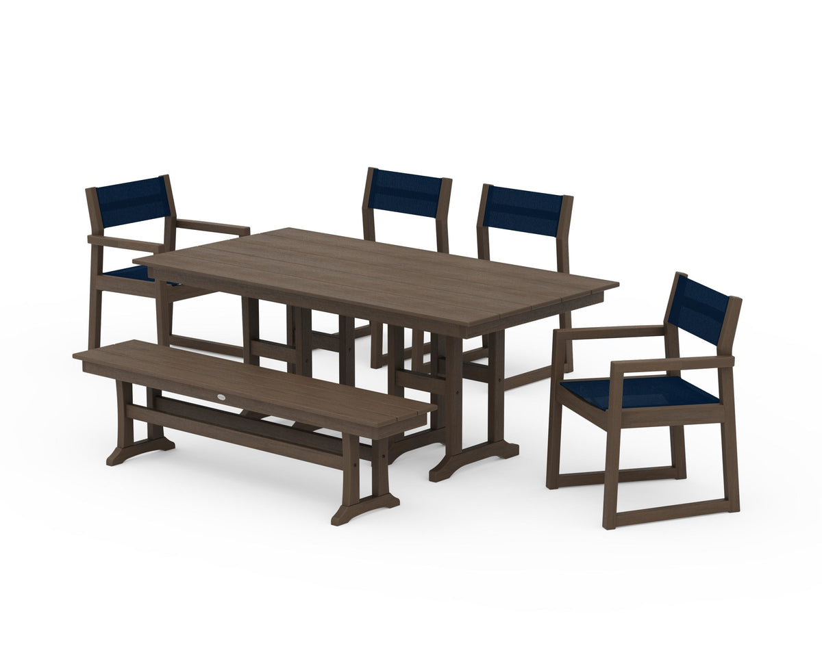 POLYWOOD EDGE Sling 6-Piece Farmhouse Dining Set in Kona / Navy Blue