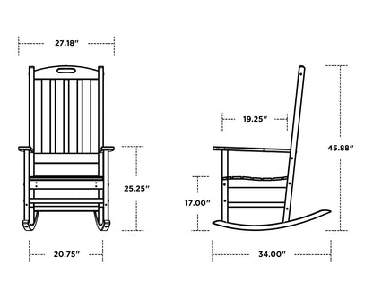 POLYWOOD Nautical Porch Rocking Chair dimension drawing with width, depth and height measurements