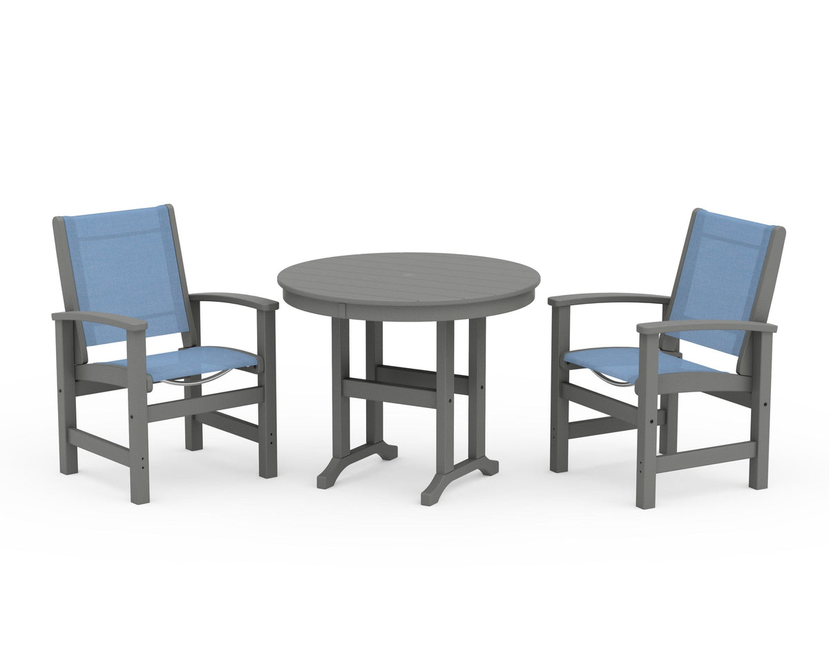POLYWOOD Coastal 3-Piece Round Dining Set in Slate Grey / Poolside