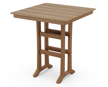 POLYWOOD Farmhouse Trestle 37" Bar Table in Teak / Natural