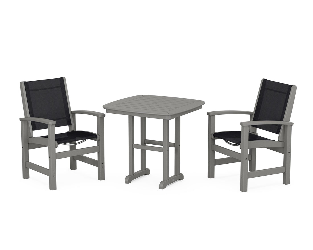 POLYWOOD Coastal 3-Piece Dining Set in Slate Grey / Black