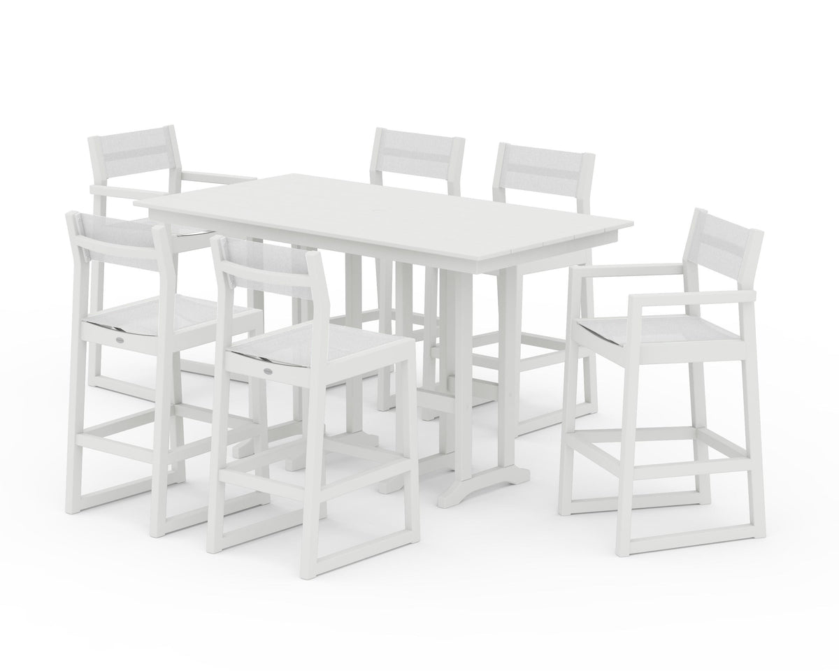 POLYWOOD EDGE Sling 7-Piece Farmhouse Bar Set in Vintage White / White