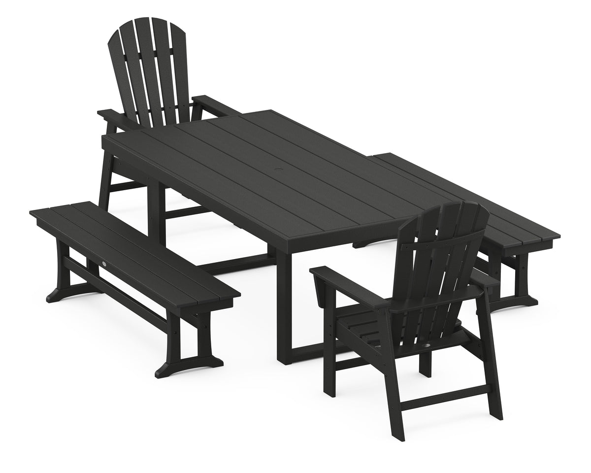 POLYWOOD South Beach 5-Piece Dining Set with Benches - 39" x 78" Table in Black