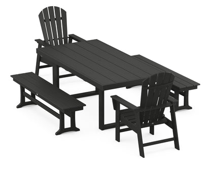 POLYWOOD South Beach 5-Piece Dining Set with Benches - 39" x 78" Table in Black
