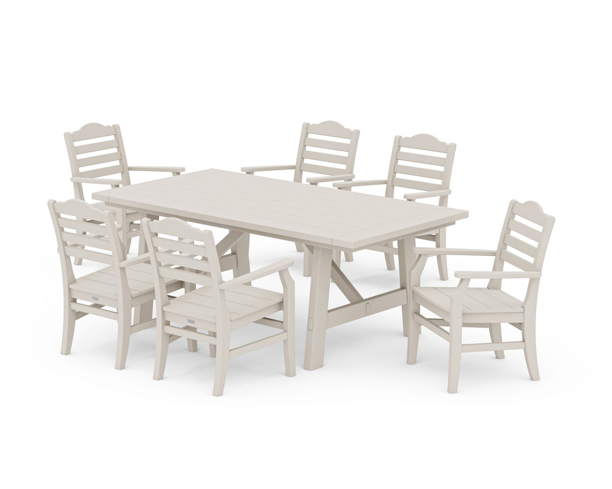 POLYWOOD Savannah Arm Chair 7-Piece Rustic Farmhouse Dining Set in Sand