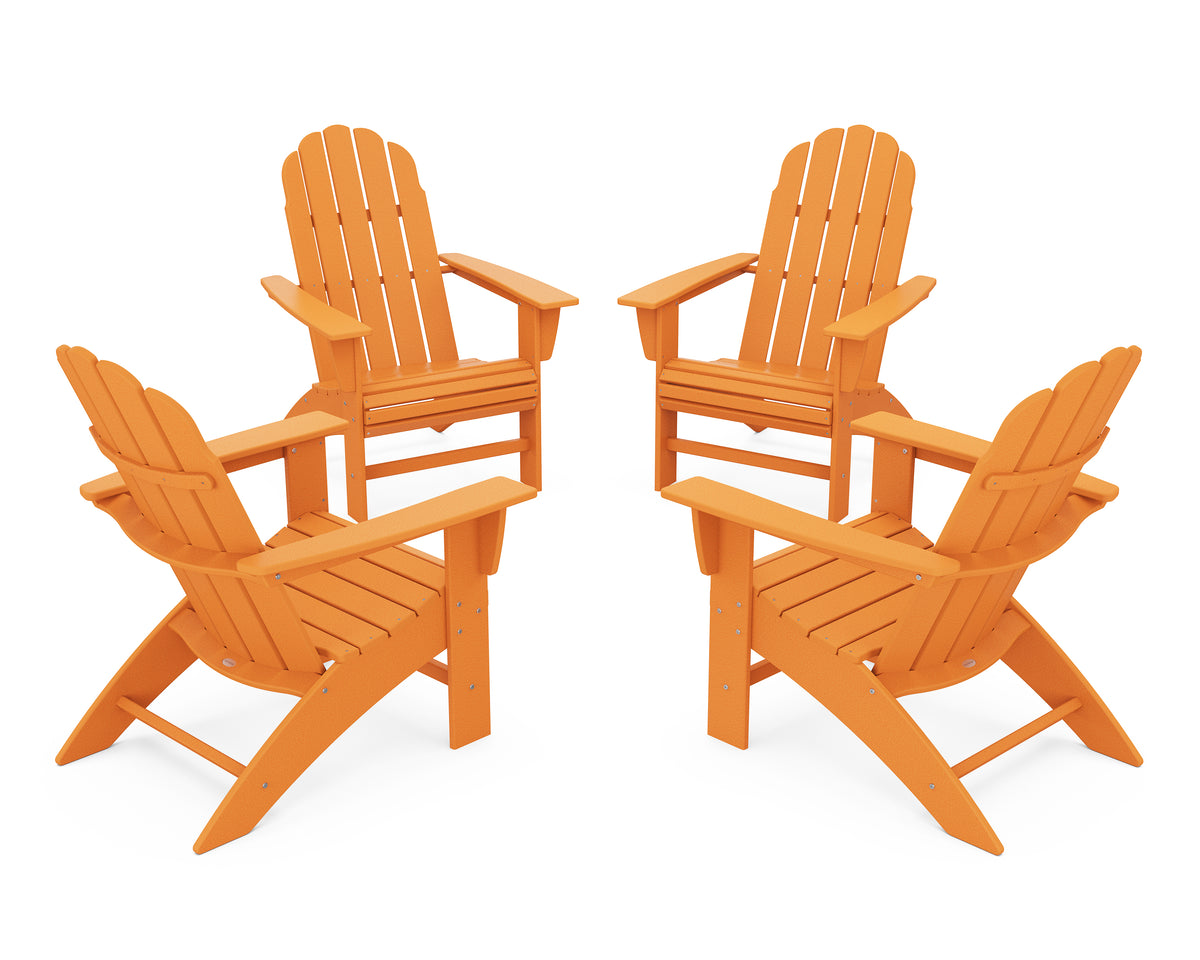 POLYWOOD 4-Piece Vineyard Curveback Adirondack Chair Conversation Set in Tangerine