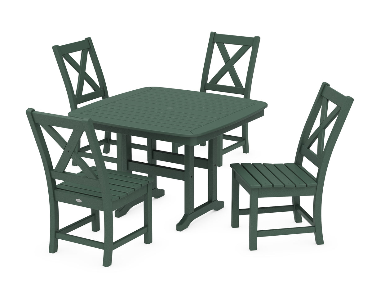POLYWOOD Braxton Side Chair 5-Piece Dining Set with Trestle Legs - 44" Table in Green