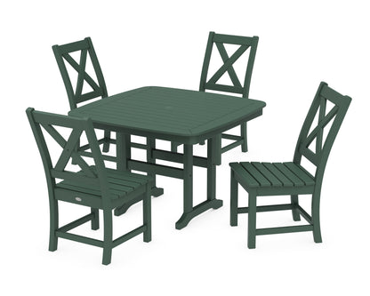 POLYWOOD Braxton Side Chair 5-Piece Dining Set with Trestle Legs - 44" Table in Green