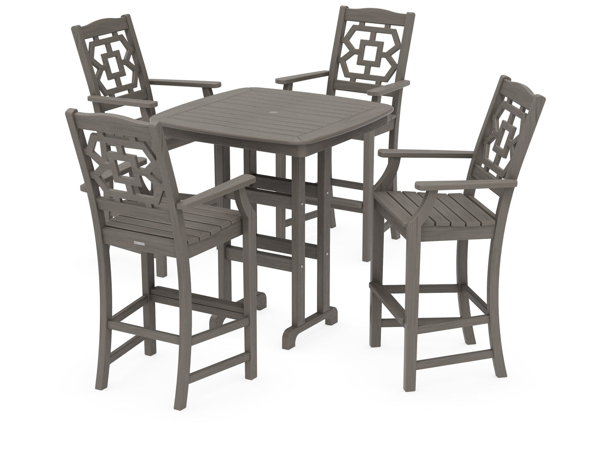 POLYWOOD Chinoiserie 5-Piece Bar Set in Driftwood
