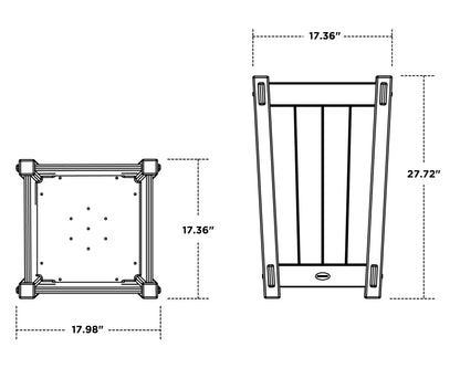 POLYWOOD Vineyard Tapered Square Short Planter Box dimension drawing with width, depth and height measurements
