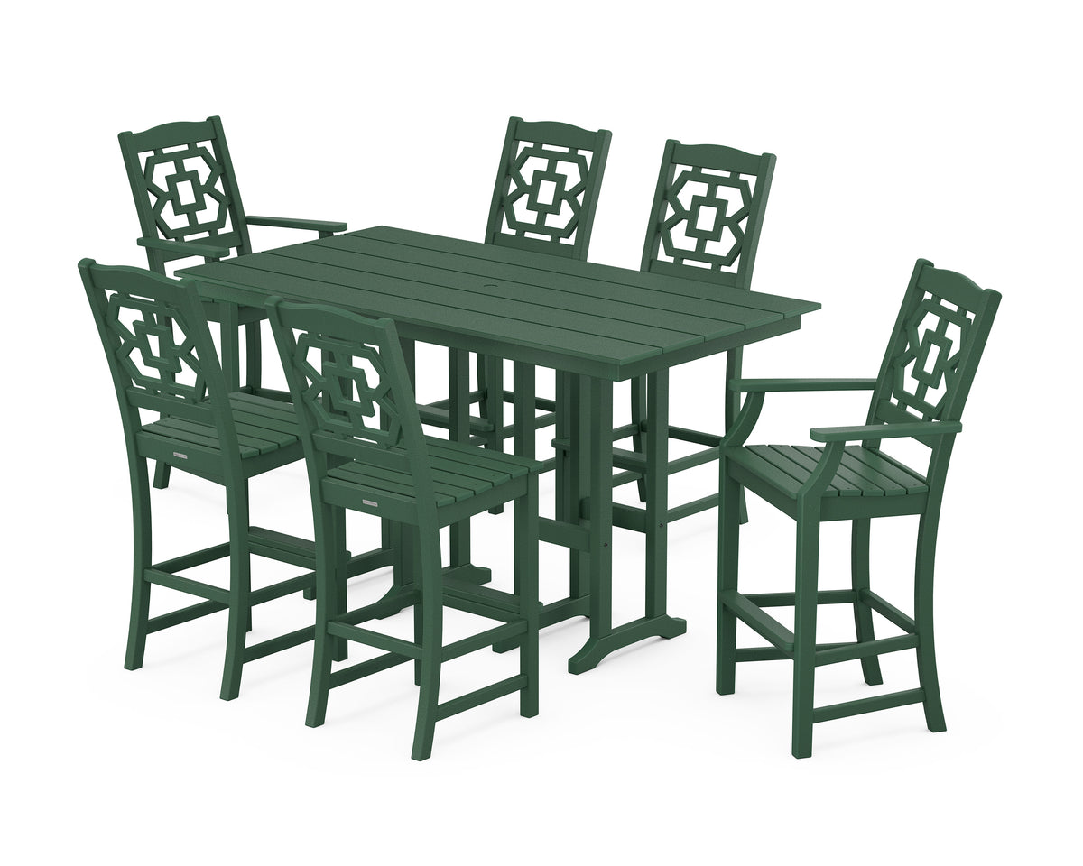 POLYWOOD Chinoiserie 7-Piece Farmhouse Bar Set in Green