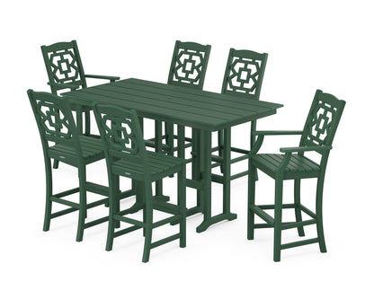 POLYWOOD Chinoiserie 7-Piece Farmhouse Bar Set in Green