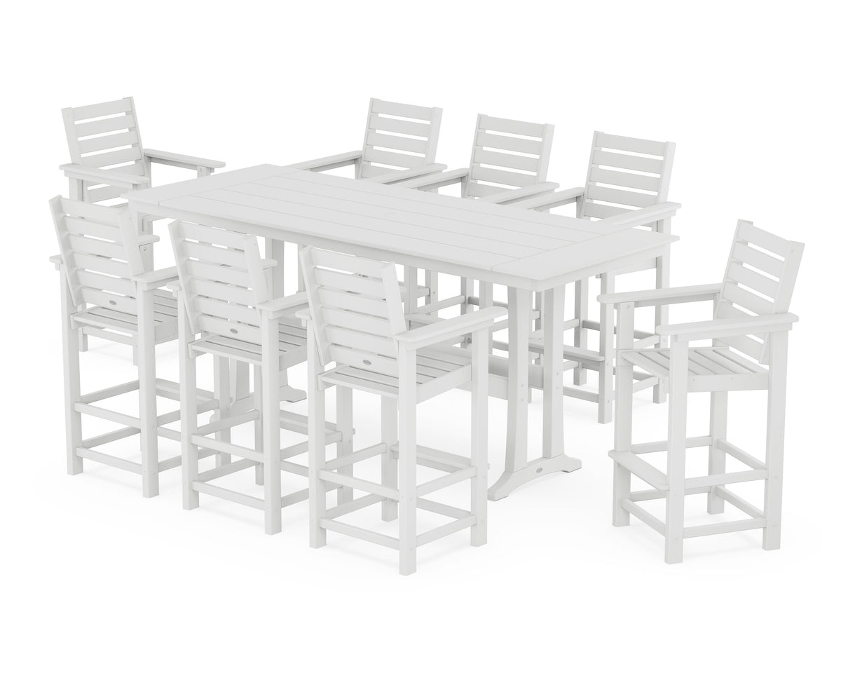 POLYWOOD Captain 9-Piece Farmhouse Bar Set with Trestle Legs in White