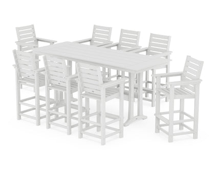 POLYWOOD Captain 9-Piece Farmhouse Bar Set with Trestle Legs in White