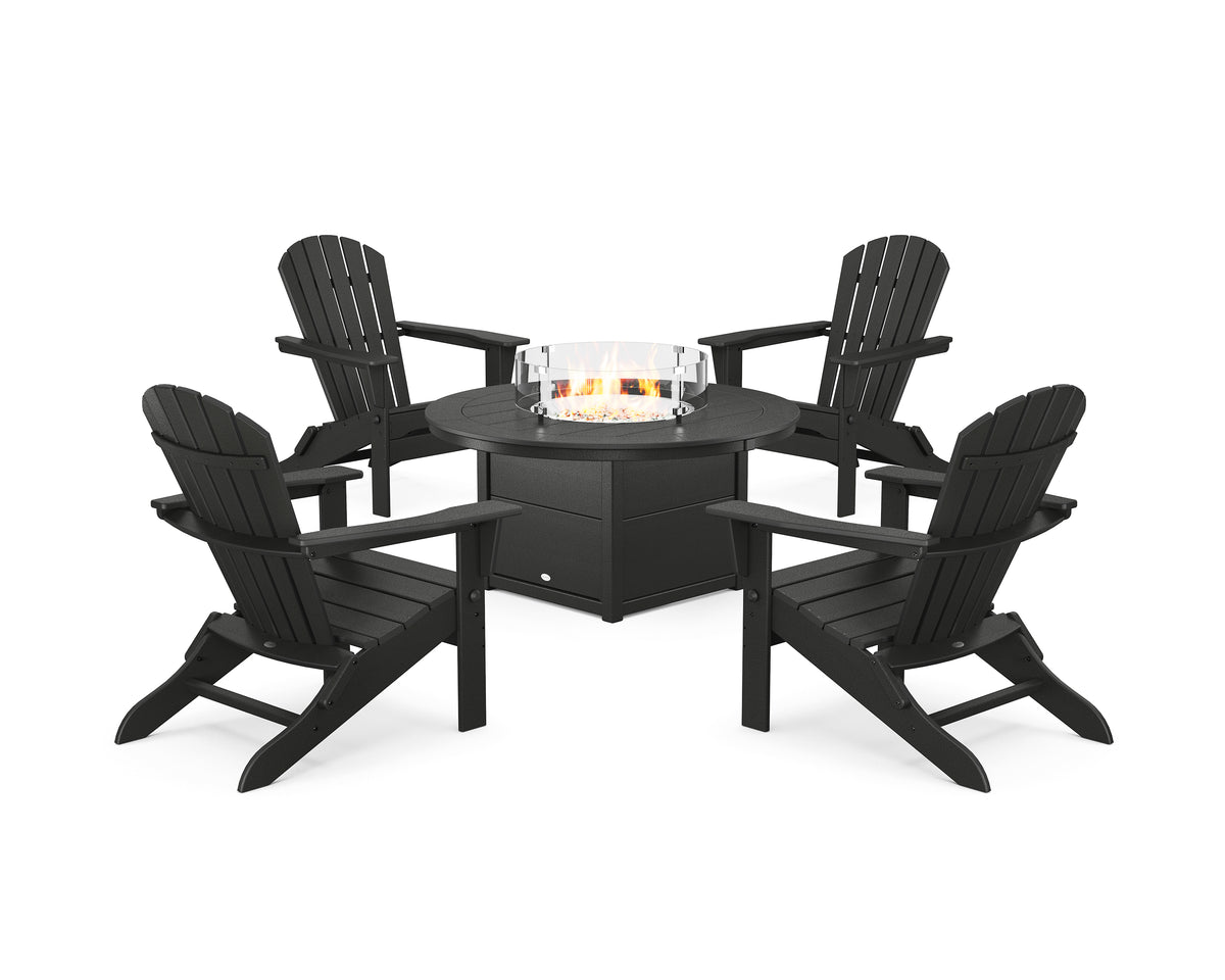POLYWOOD South Beach 5-Piece Folding Adirondack Fire Chat Set in Black