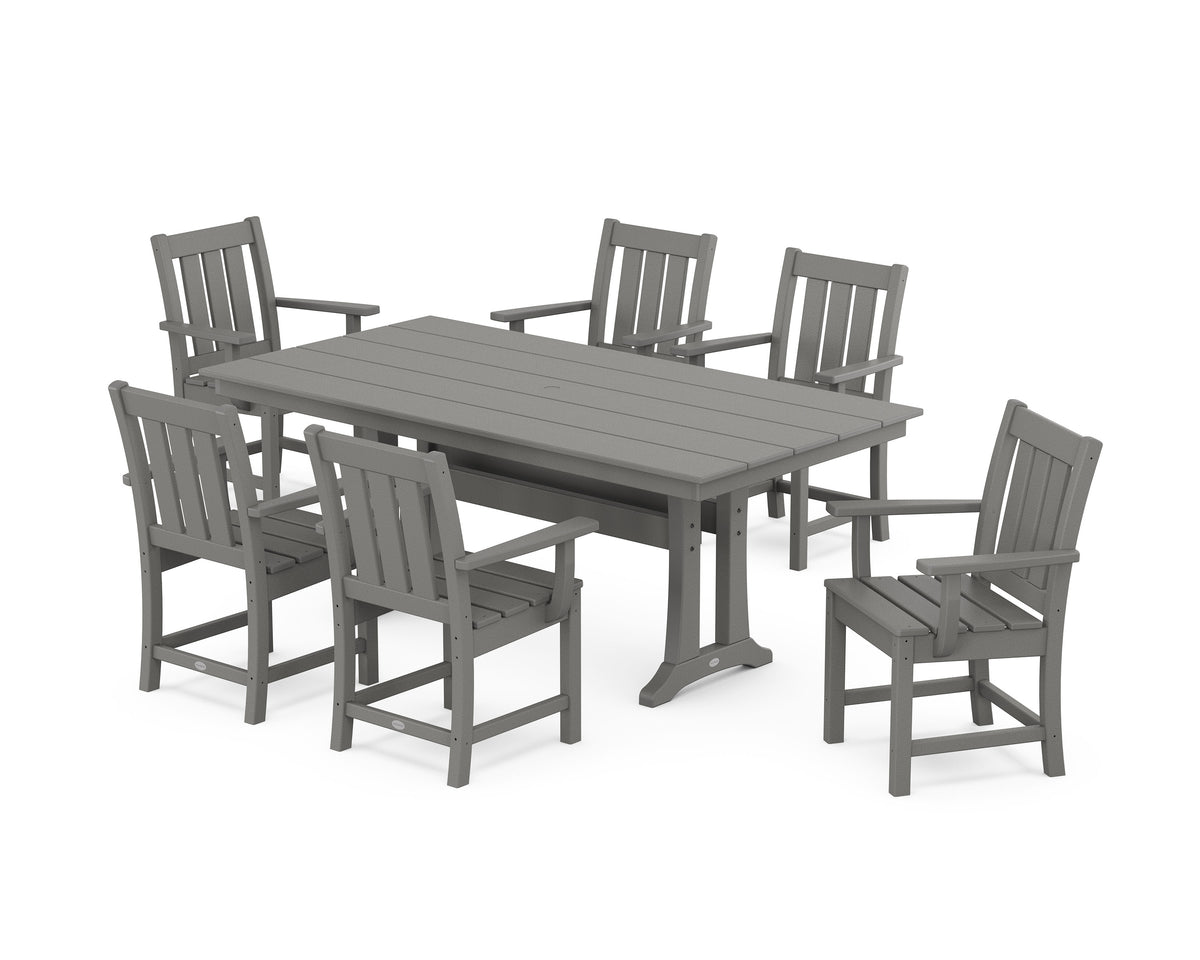 POLYWOOD Oxford Arm Chair 7-Piece Farmhouse Dining Set with Trestle Legs in Slate Grey