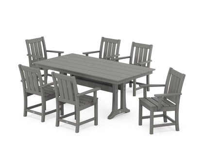 POLYWOOD Oxford Arm Chair 7-Piece Farmhouse Dining Set with Trestle Legs in Slate Grey