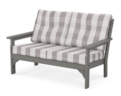 POLYWOOD Vineyard Deep Seating Loveseat in Slate Grey / Buffalo Plaid Grey Mist