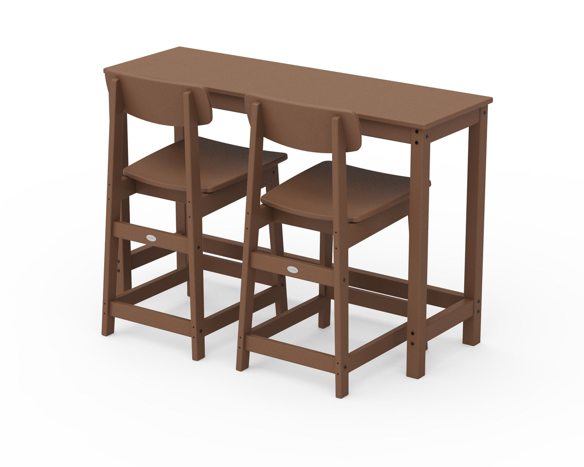 POLYWOOD Modern Studio Urban Counter Chair 3-Piece Balcony Set in Teak