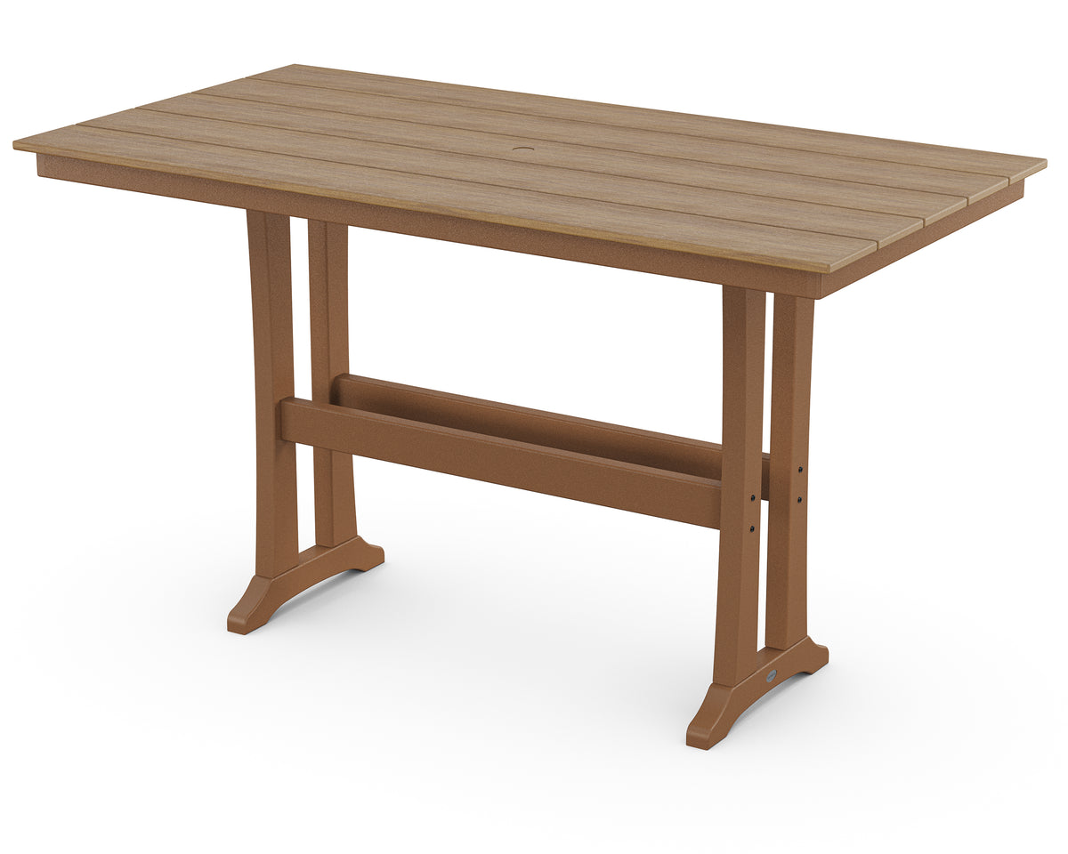 POLYWOOD Farmhouse Trestle 37" x 72" Bar Table in Teak / Natural