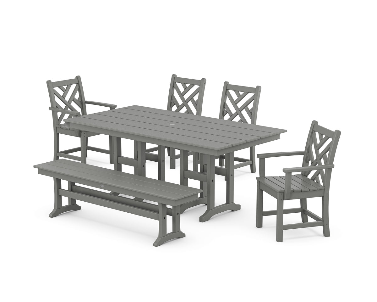 POLYWOOD Chippendale 6-Piece Farmhouse Dining Set in Slate Grey