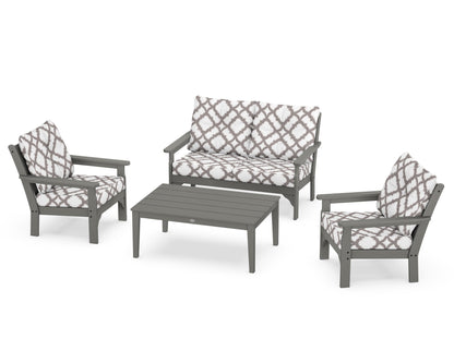 POLYWOOD Vineyard 4-Piece Deep Seating Set with Two Chairs and Loveseat in Slate Grey / Trellis Grey Mist
