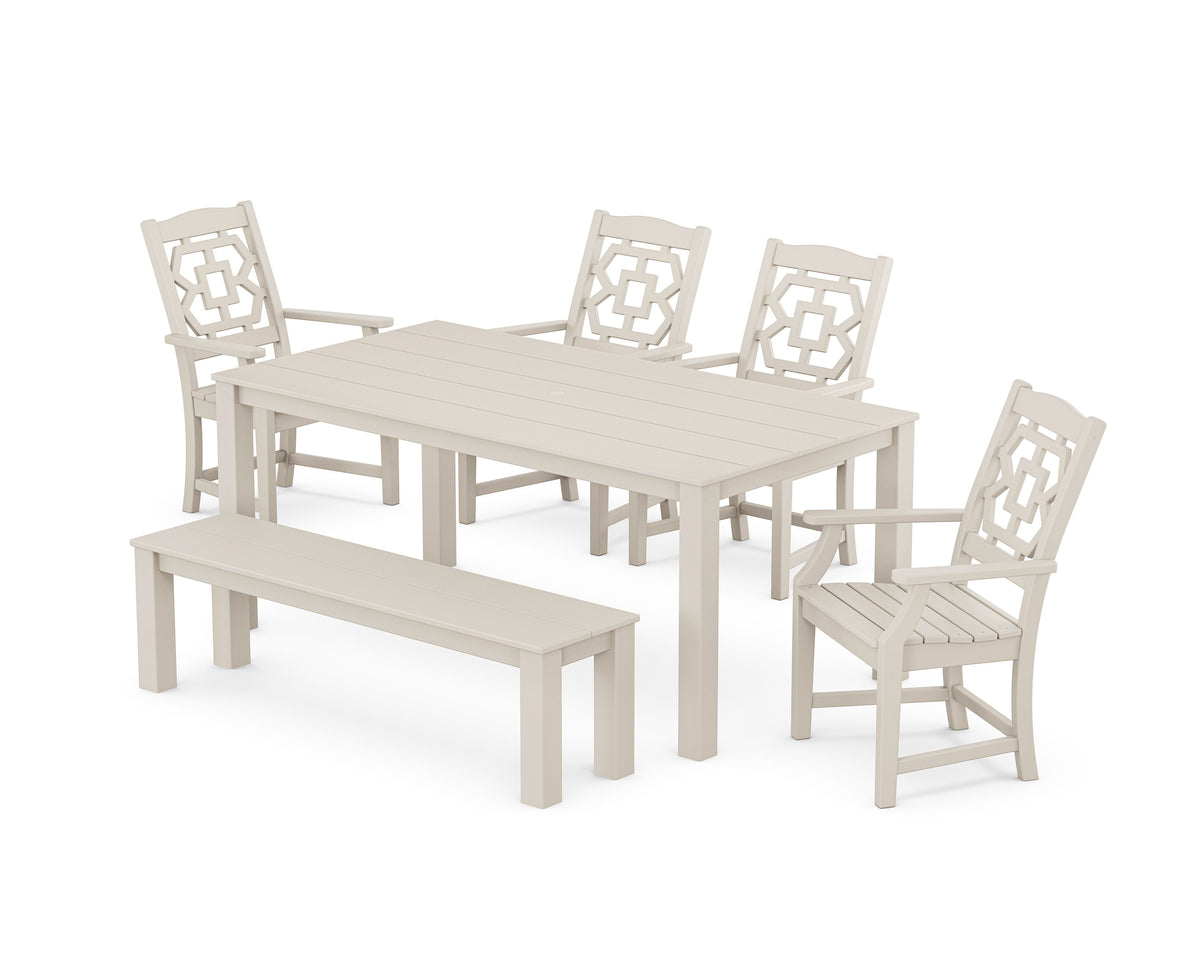 POLYWOOD Chinoiserie 6-Piece Parsons Dining Set with Bench in Sand