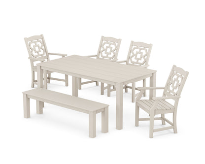 POLYWOOD Chinoiserie 6-Piece Parsons Dining Set with Bench in Sand