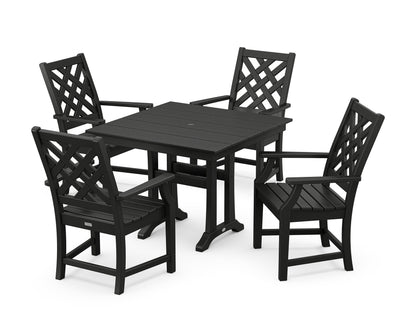 POLYWOOD Wovendale 5-Piece Farmhouse Dining Set with Trestle Legs in Black