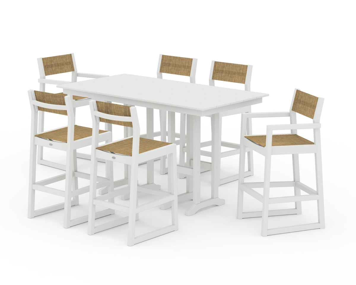 POLYWOOD EDGE Sling 7-Piece Farmhouse Bar Set in White / Burlap