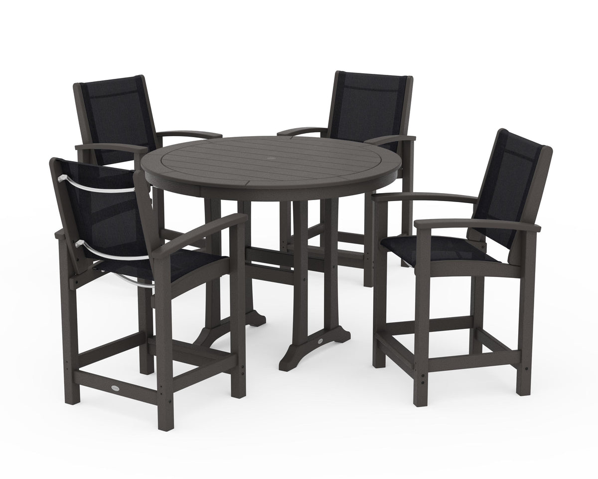 POLYWOOD Coastal 5-Piece Counter Set in Vintage Coffee / Black