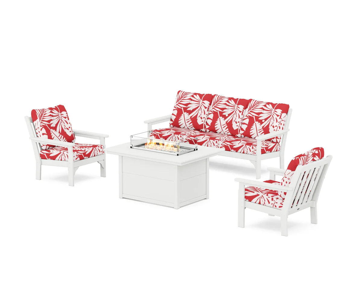 POLYWOOD Vineyard Deep Seating Fire Pit Table Set