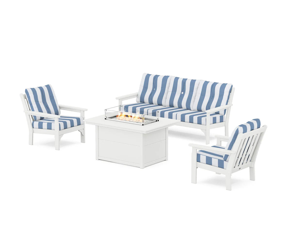 POLYWOOD Vineyard Deep Seating Fire Pit Table Set