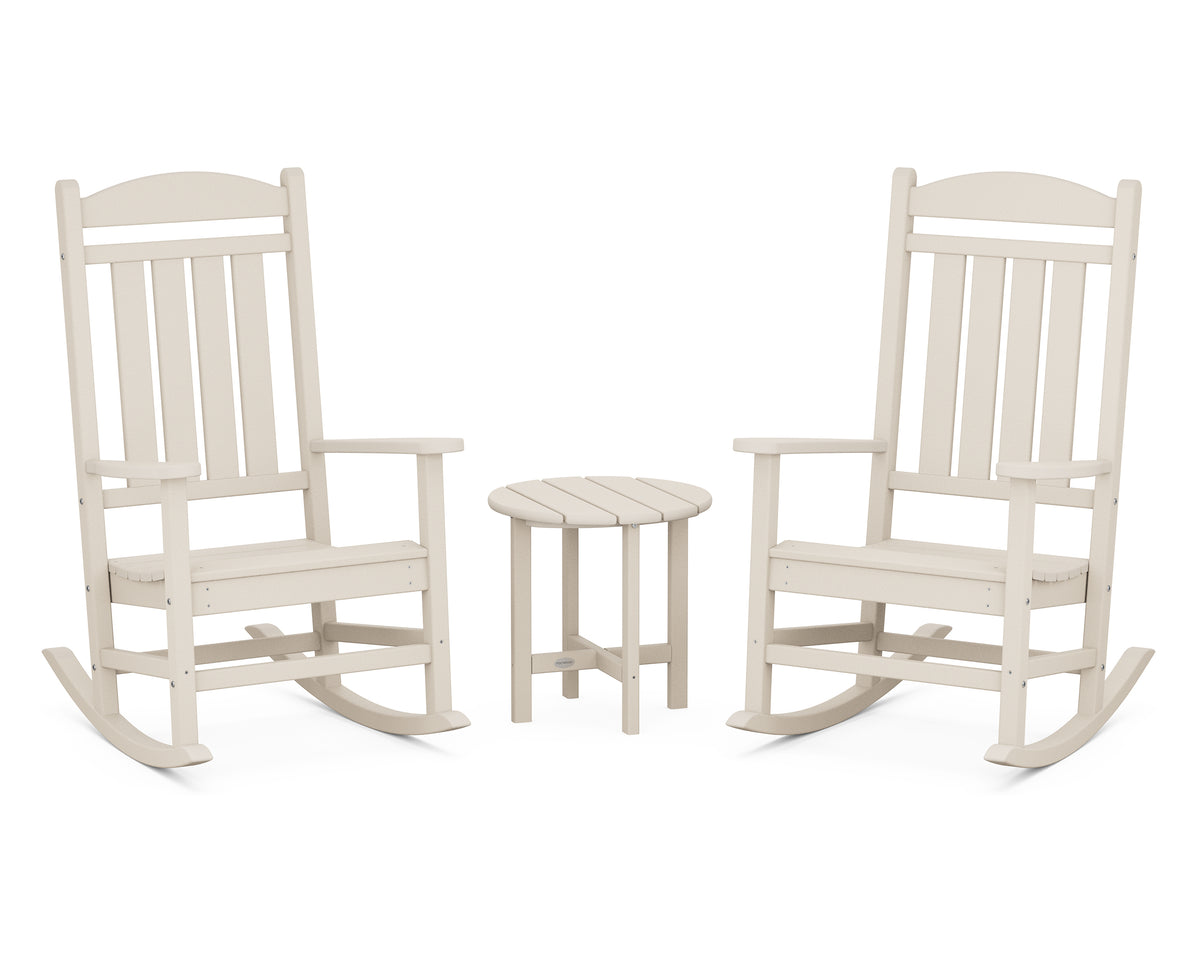 POLYWOOD Presidential 3-Piece Rocker Set with Round Side Table in Sand