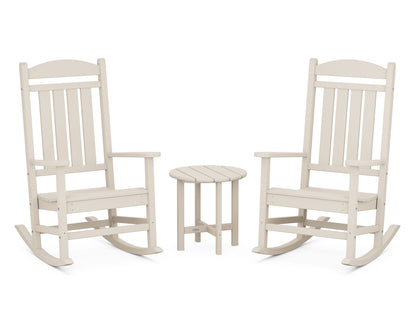 POLYWOOD Presidential 3-Piece Rocker Set with Round Side Table in Sand