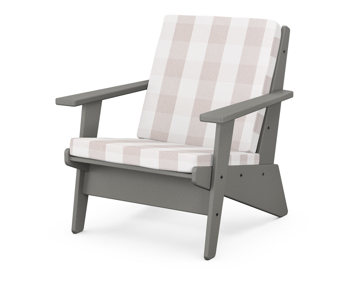 POLYWOOD Riviera Modern Lounge Chair in Slate Grey / Buffalo Plaid Dune Burlap