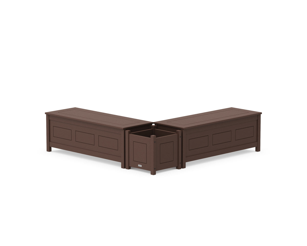 POLYWOOD 48" Country Living L-Shaped Planter Storage Bench Set in Mahogany