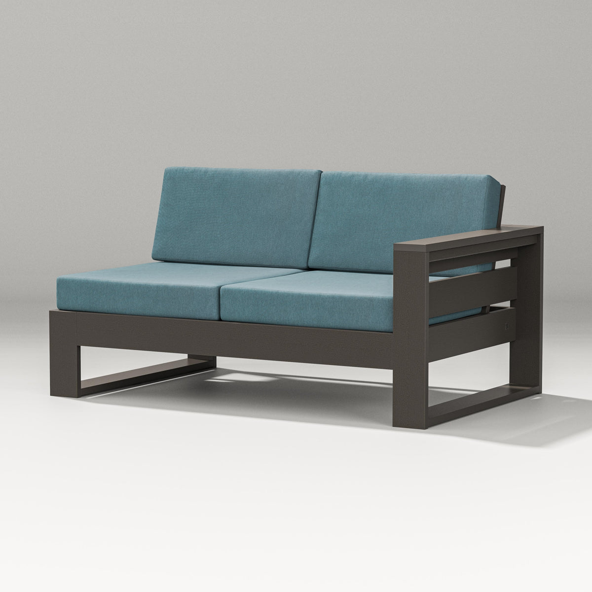 POLYWOOD Latitude Modular Right Arm Loveseat in Vintage Coffee / Ocean Teal